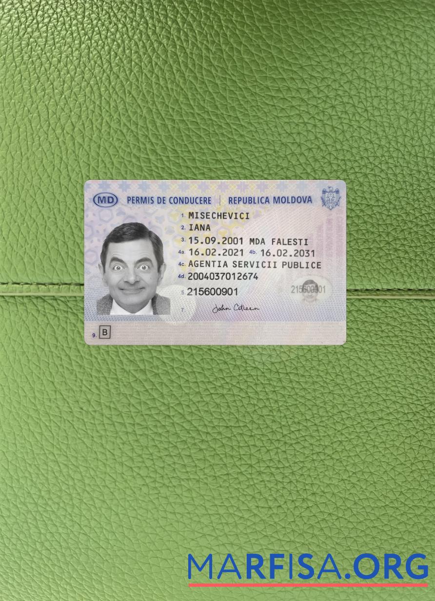 Realistic Moldova driving license 2021 present photolook example